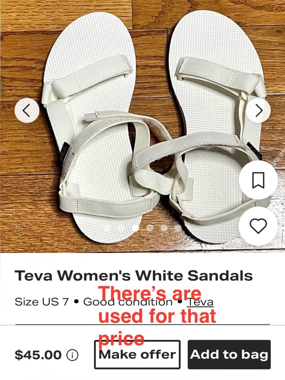 Teva White universal sandal size 7